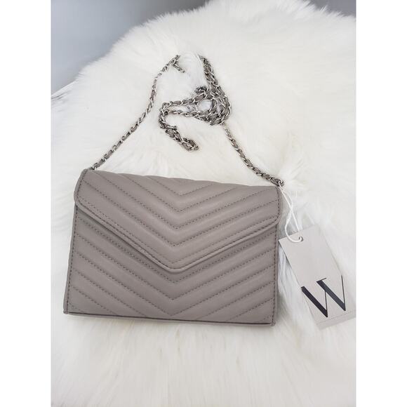 NEW Gray Quilted Envelope FLap Crossbody Purse Worthington Old Money Silver Cute - Picture 1 of 7